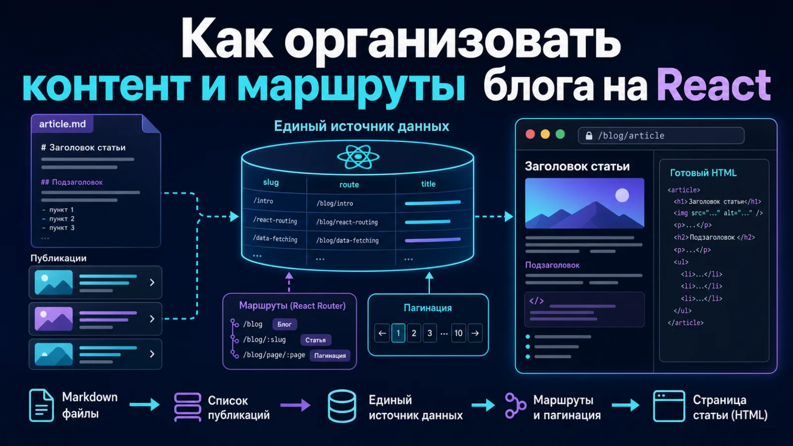 Как организовать контент и маршруты блога на React