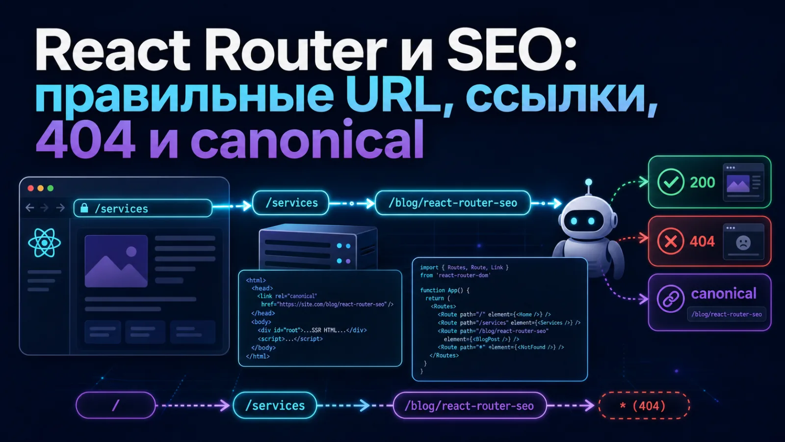 React Router и SEO: правильные URL, ссылки, 404 и canonical